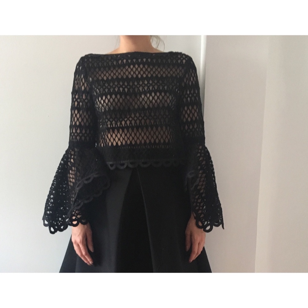 Oscar de la Renta black lace open back top